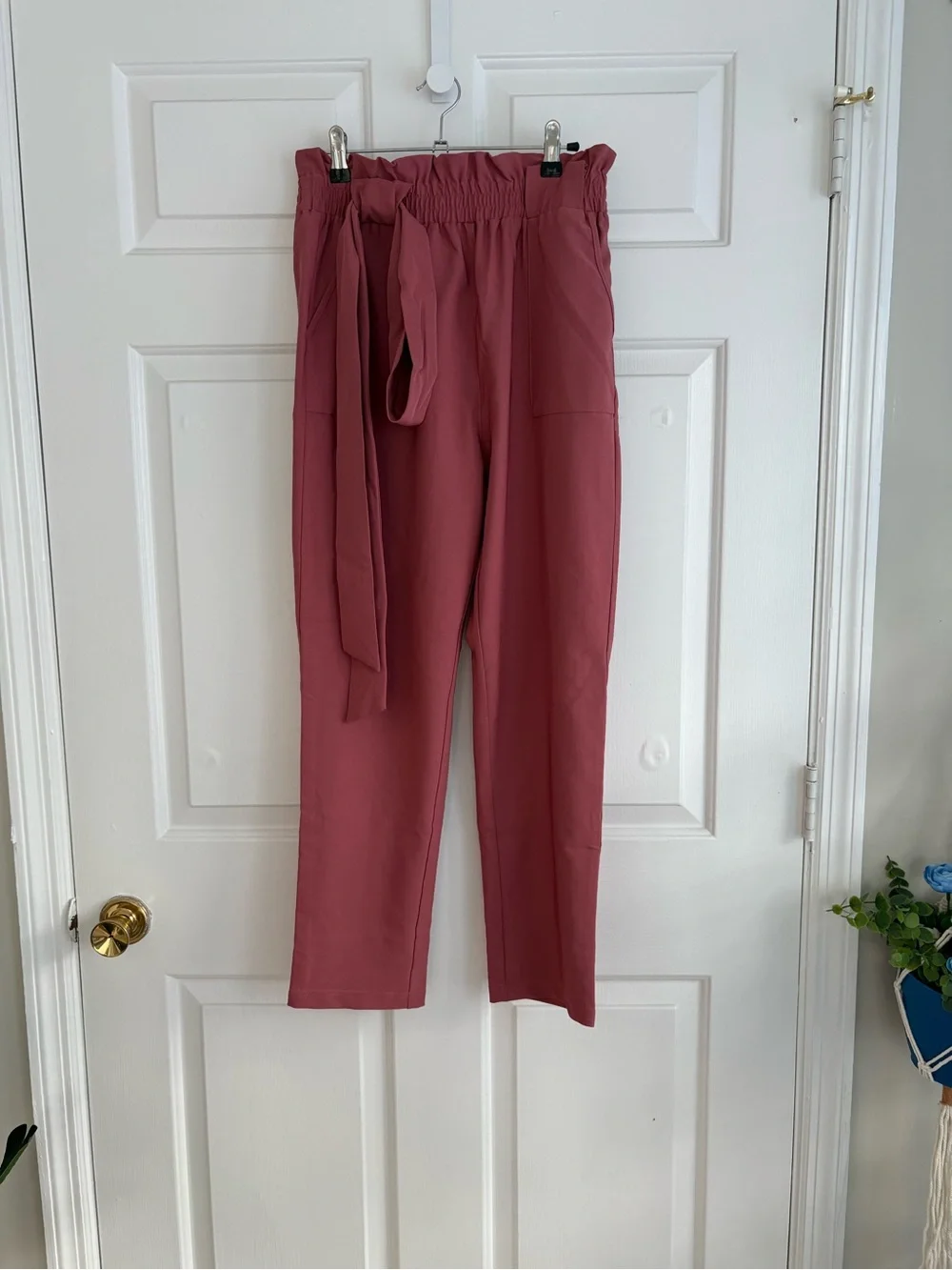 Grace Karin Mauve Paperbag Waist Ankle Pants